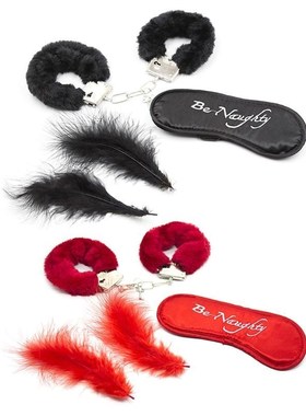3 Pcs Under Bed Bondage Set Handcuffs   Feather   Eye Mask R