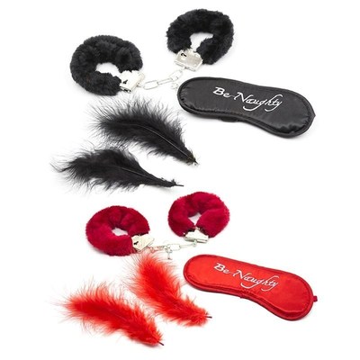 3 Pcs Under Bed Bondage Set Handcuffs   Feather   Eye Mask R