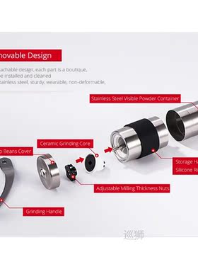 2 Size Manual Ceramic Coffee Grinder Stainless Steel Adjusta