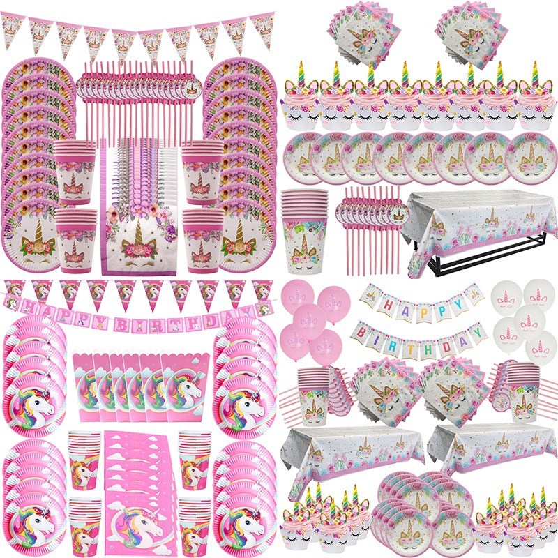 Unicorn Decoration Paper Tableware Set Birthday Party Decora