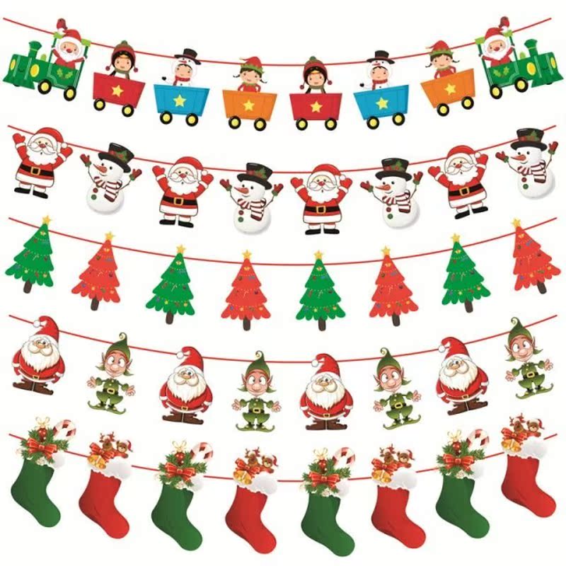 1PC Garland Christmas Banners Santa Claus Banner Snowman Elk