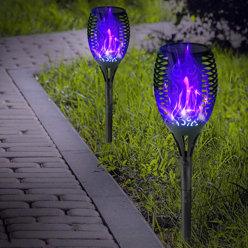 12LED Solar Flame Torch Light Flickering Blue Purple Light