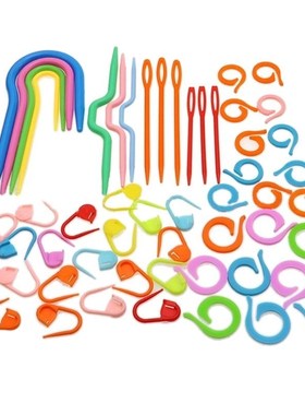 53Pcs Plastic Crochet Hooks Stitch Markers Counter Knitting