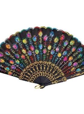 SODIAL(R) Colored Embroidered Flower Pattern Black Cloth