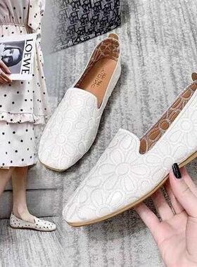 Fashion Beige Wide Flats Female Shoes Big Size 41 42 Summer