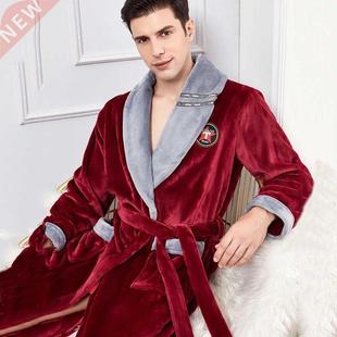Plus Size 3XL Flannel Men Robe Sleepwear Winter Warm Kimono