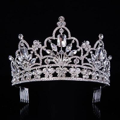 hot Silver Crystal Large Queen Pageant Crown Noble Rhineston