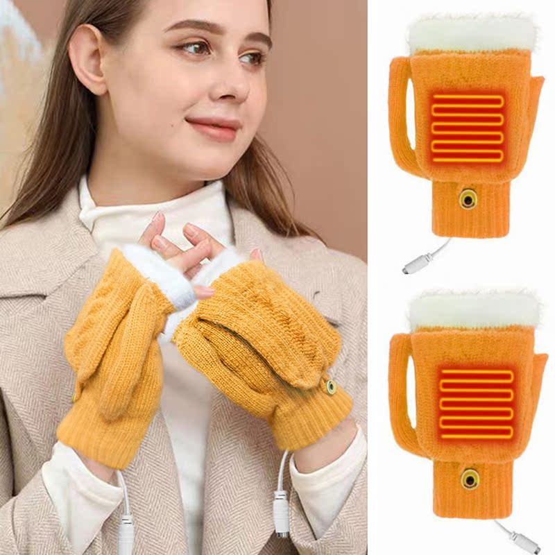 USB Electric Heated Gloves Heating Fingerless Glove Knitted