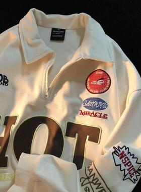 Letter half zipper polo shirt lapel top 2022 spring new loos