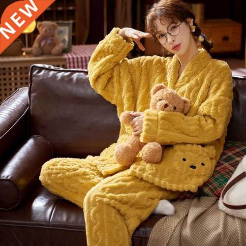 2021 autumn and winter coral velvet pajamas women winter thi
