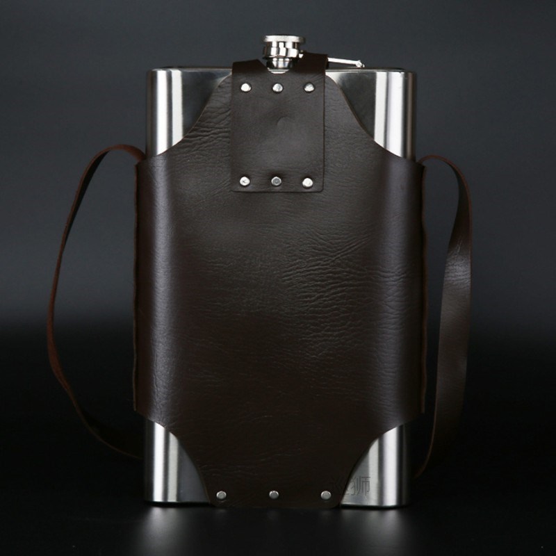 Hot 64oz Thick Leather Stainless Steel Hip Flask Portable Al
