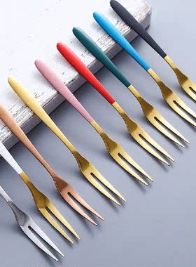 9 Pcs Fruit Fork Luxury Stainless Steel Gold Cake Dessert