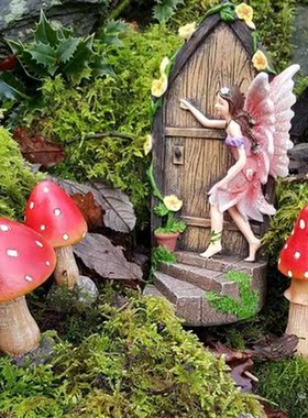 Garden Miniature Door Statue Decor Resin Fairy Knocking On