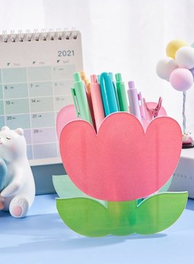 Rainbow Cactus Shape Acrylic Pen Holder Cute Multi Compartme