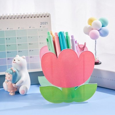 Rainbow Cactus Shape Acrylic Pen Holder Cute Multi Compartme