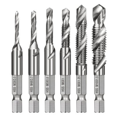 6Pcs M3-M10 Screw Tap Drill Bits HSS Taps Countersink Deburr