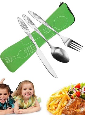 4Pcs Steel Knifes Fork Spoon Set Family Travel Camping Cutle