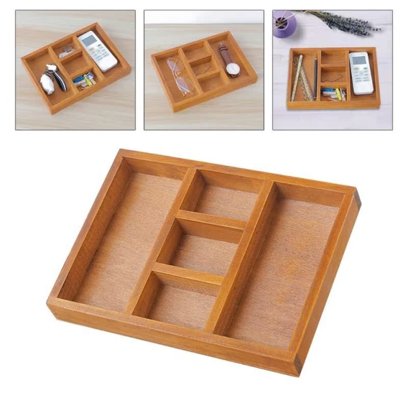 Wooden Utensil Drawer Organizer 5 Compartments Cutlery Tray