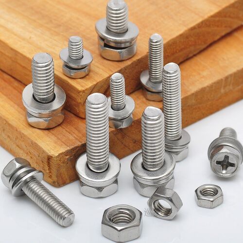 Cross recessed Phillips hex head screw nut and washer three