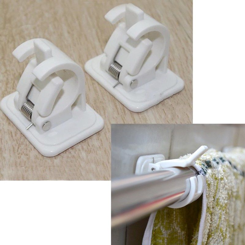 Pair Self Adhesive Shower Curtain Rod Holder Bracket Bathroo