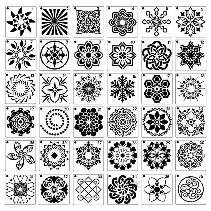 36pcs Plastic Painted Decor DIY Hollow Mandala Pattern Paint