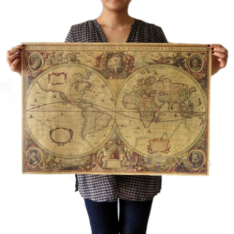 71x50cm Old World Globe Map Matte Brown Paper Poster Retro V