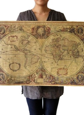 71x50cm Old World Globe Map Matte Brown Paper Poster Retro V
