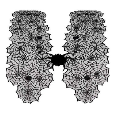 2Pcs Halloween Table Runner Lace Black Spider Web Linens