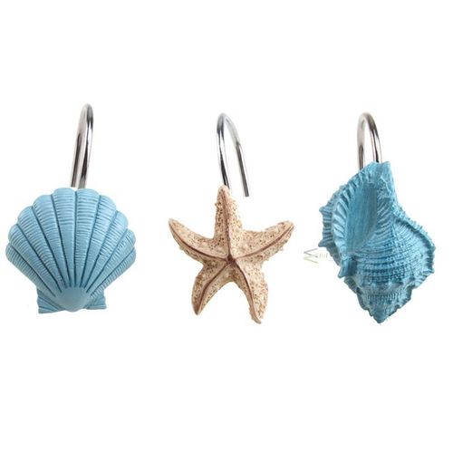 12pcs Resin Decorative Seashell Starfish Shower Curtain Hook