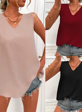 2022 color collar sleeveless chiffon blouse render unlined