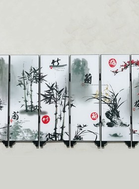 6-Panel Flower Bamboo Screen Room Divider Wood Folding Parti