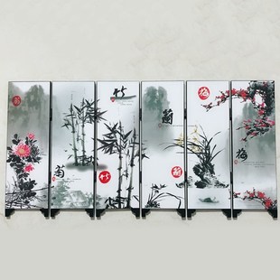 6-Panel Flower Bamboo Screen Room Divider Wood Folding Parti