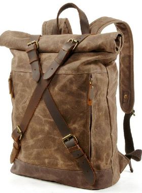 Men's Waterproof Wax Canvas Hiking Backpack Outdoor Trav