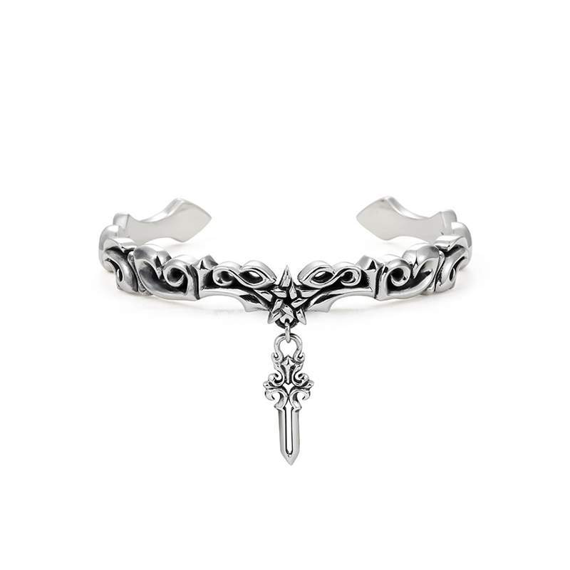 S925Vintage Thai Silver Mens Cuff Bracelet Jewelry,Five Poi
