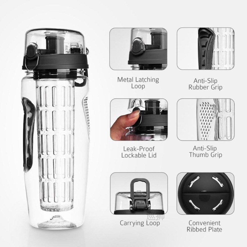 1000ml Water Fruit Bottle Bpa Free Plastic Sport Fruit Infus