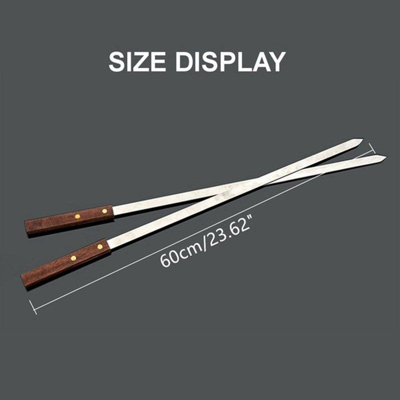 5Pcs/Set Stainless Steel Wide BBQ Skewers Long Wood Handle B