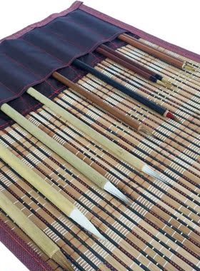 1set (10pcs Brush  1pc Pen Curtain) Chinese Bamboo Calligrap