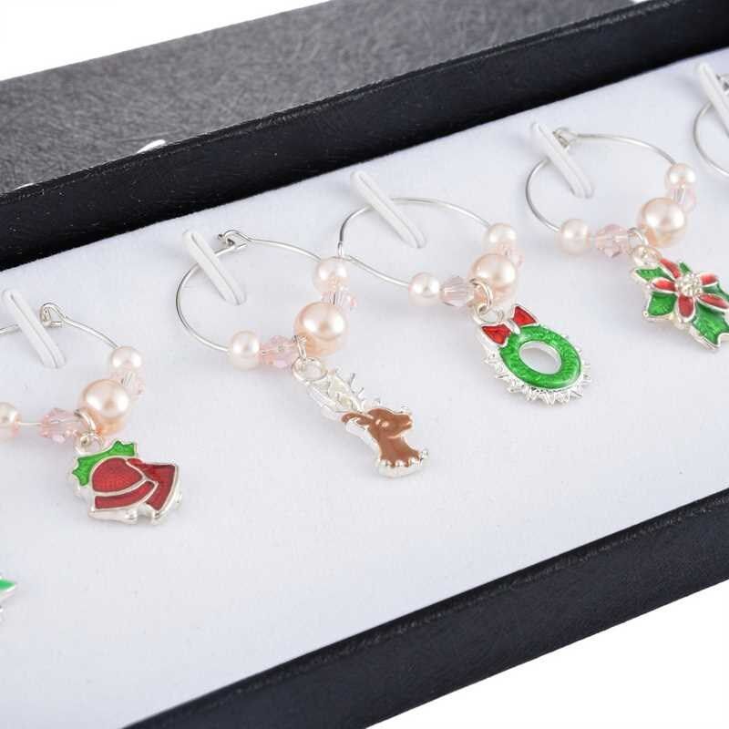 1Box Wine Glass Charms Faux Pearl Christmas Collection Ename