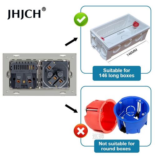 JHJCH grounded wall power socket, 16A French plug, with USB