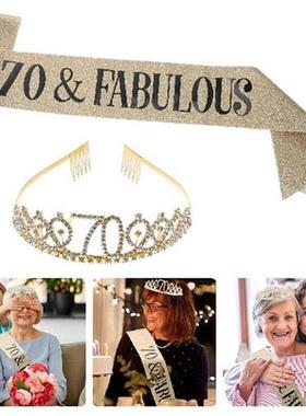 Birthday Sash Rhinestone Gifts Party 70Th Tiara Men