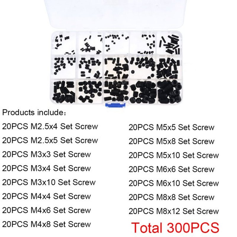 300PCS/Box Set Screw Cup Point Grub Screw M2.5 M3 M4 M5 M6 M