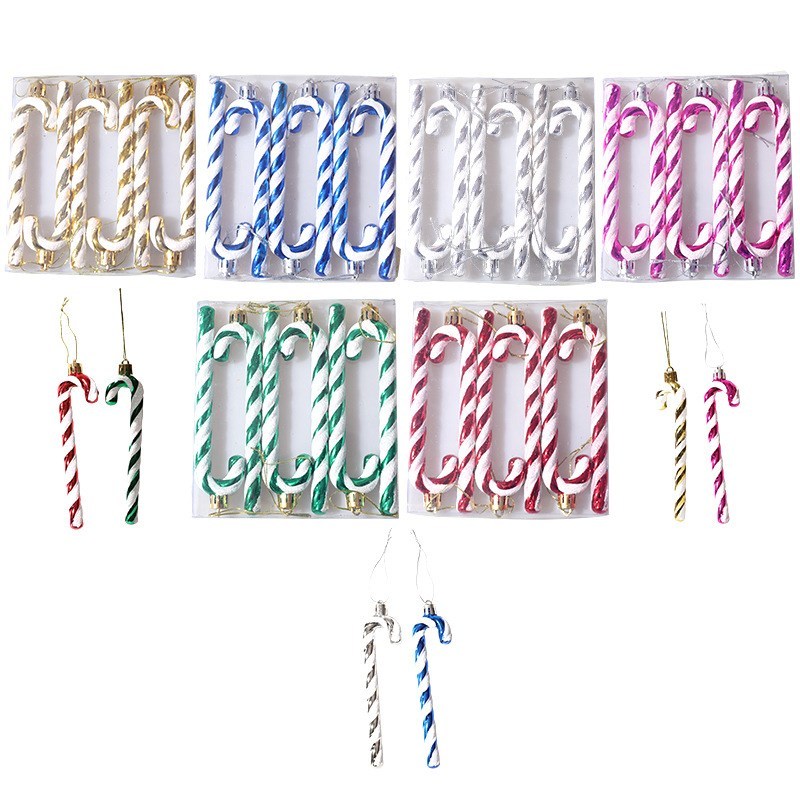 6PCS Christmas Crutch 6 Color Styles Xmas Tree Decor Noel Re
