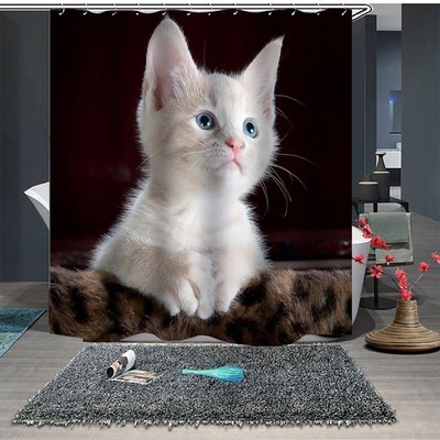 Shower Curtain Polyester-Fabric Cat Cute Cartoon 3D for Bath