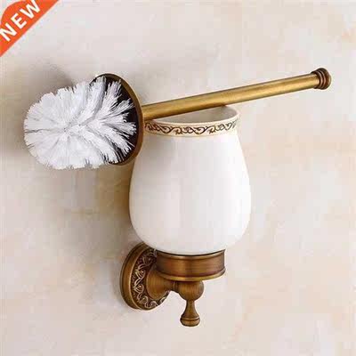 Antique Brushed Brass Carved Wall Mounted Toilet Brush Hold