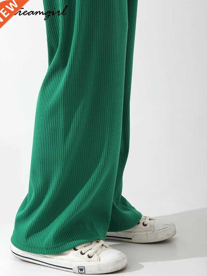 Basic Summer Pants For Women Straight Baggy Green Wide Trous
