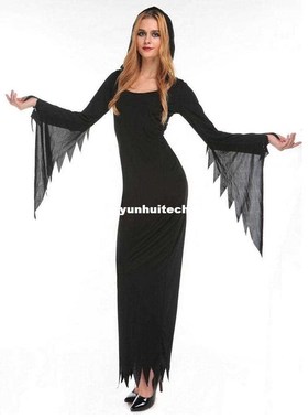 Halloween Costumes Adulto Black Demon Devil Costume Long Wit