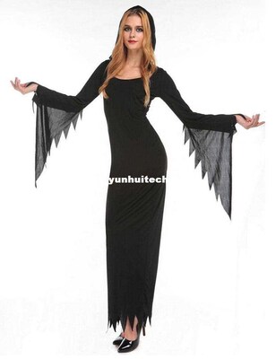 Halloween Costumes Adulto Black Demon Devil Costume Long Wit