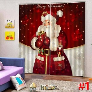 2Pcs 150x166CM 3D Christmas Snowman Santa Curtain Decor Prin