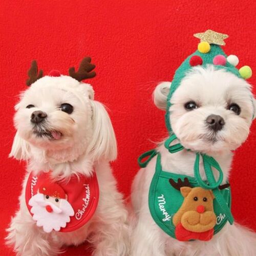 Cute Dog Christmas Bandana Santa Hat Dog Scarf Triangle Bibs