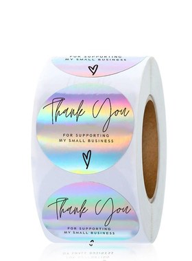 50-500pcs Rainbow Laser Thank You Stickers 1inch Small Busin